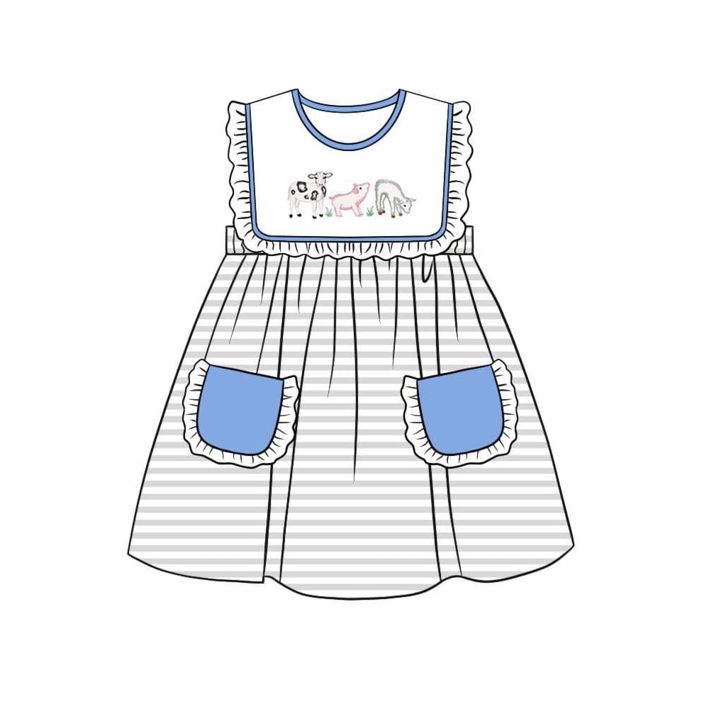 grey stripes farm animal pocket dress