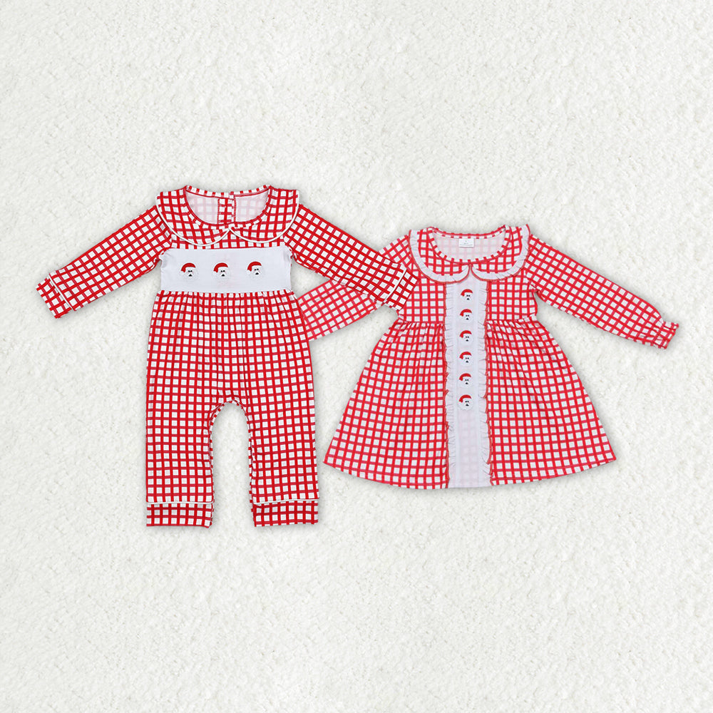 toddle girls christmas embroidery santa claus red plaid long sleeve dress