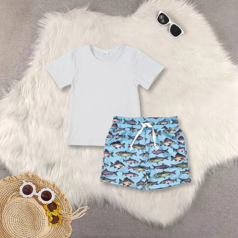 White cotton shirt fishing swim trunks summer clothes A10-1-1+S0542