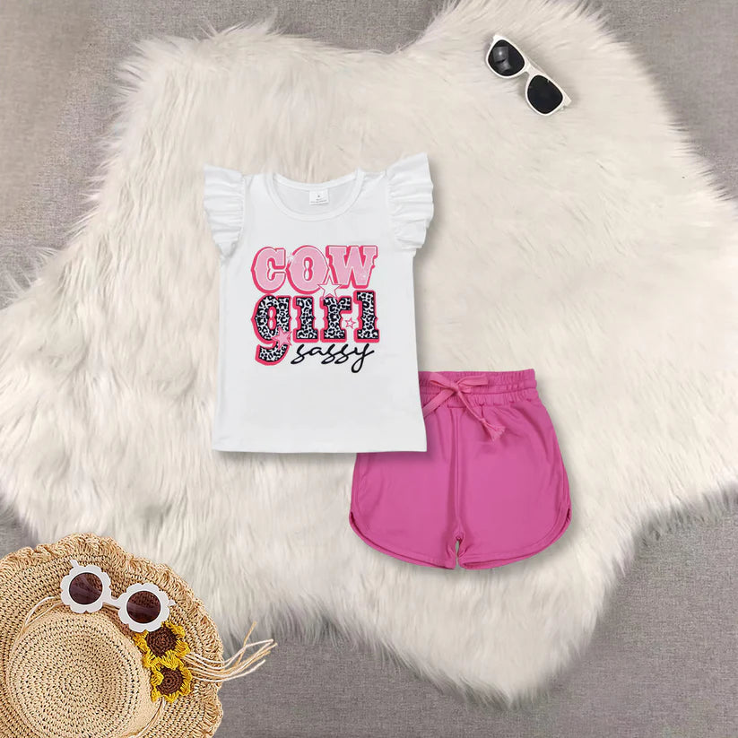 Cowgirl shirt pink yoga shorts summer clothes GT0504+SS0503