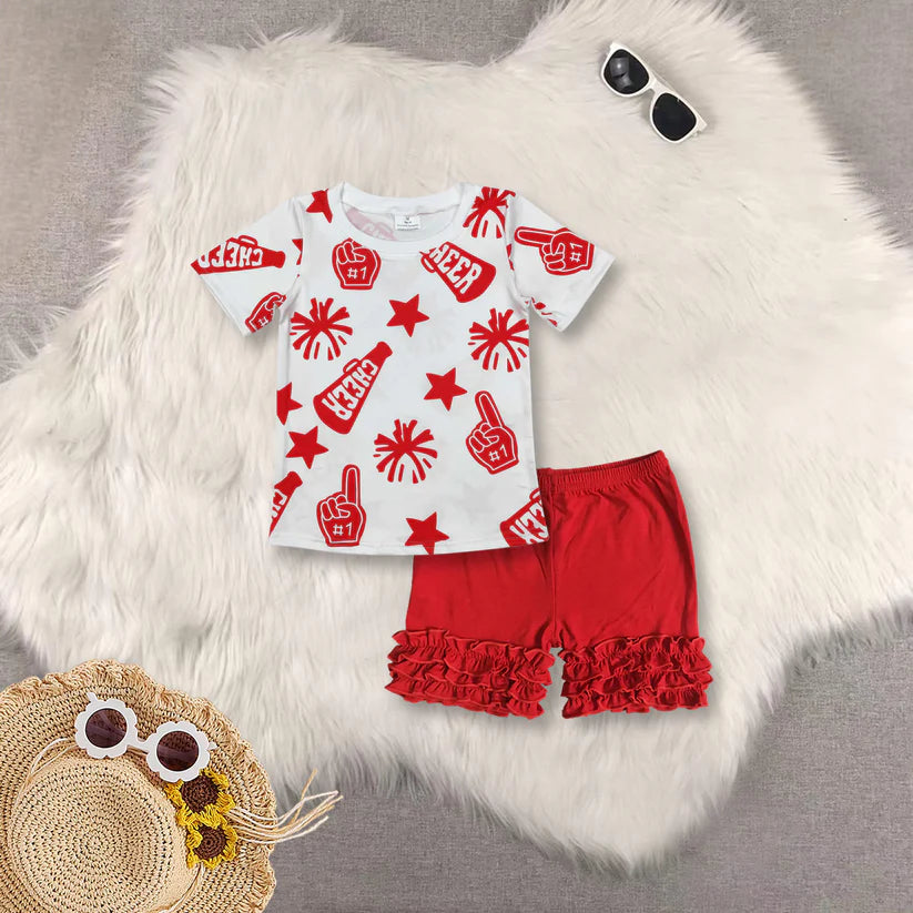 Girls cheer set red shorts summer clothes GT0940+A16-23