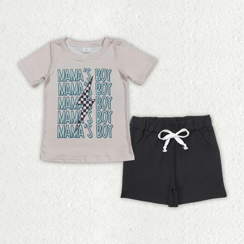 Mamas boy shirt black cotton shorts kids summer clothes BT1229+SS0137