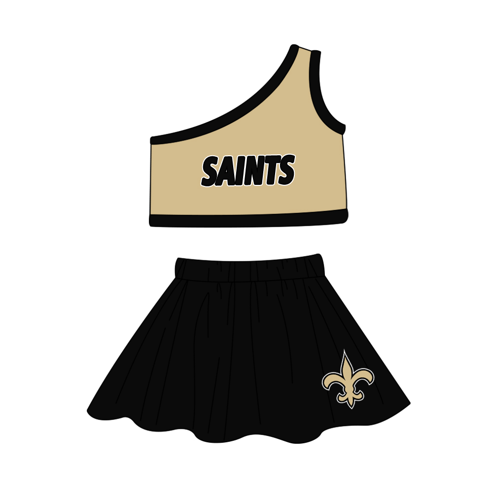 wholesale baby girls colleague team cheer skirt 2pcs clothes