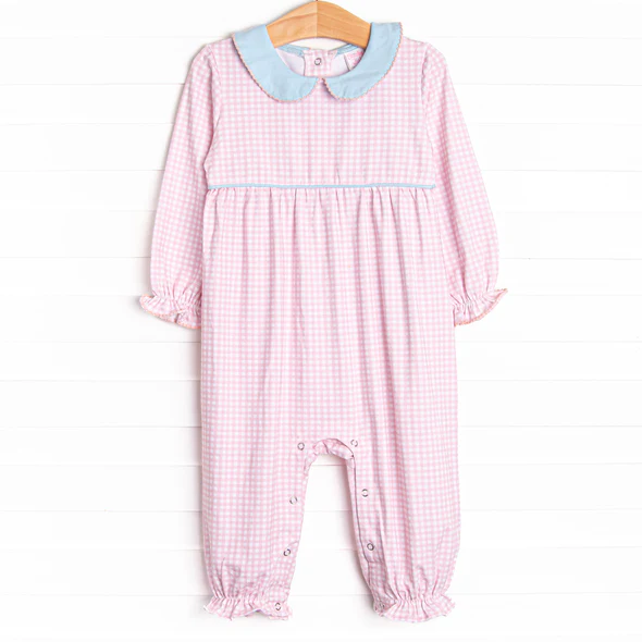 Toddle kids pink plaid long sleeve romper