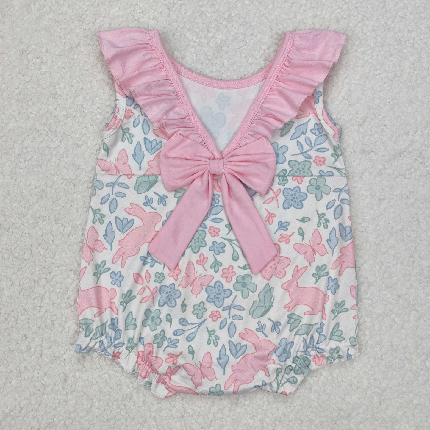 Easter bunny floral top matching shorts baby girl outfit