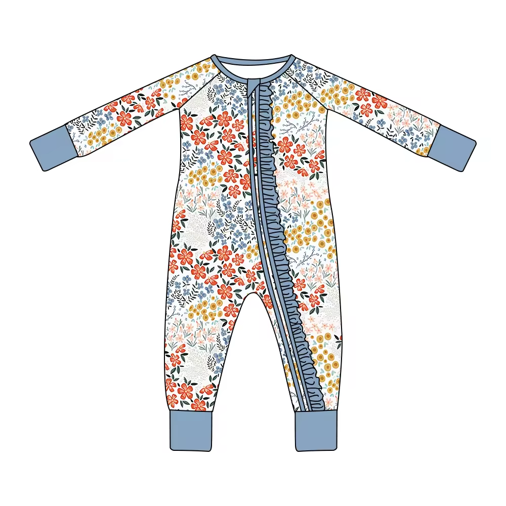 infant baby long sleeve floral zip romper