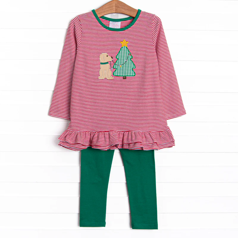 wholesale kids clothes Christmas tree dog matching outfit