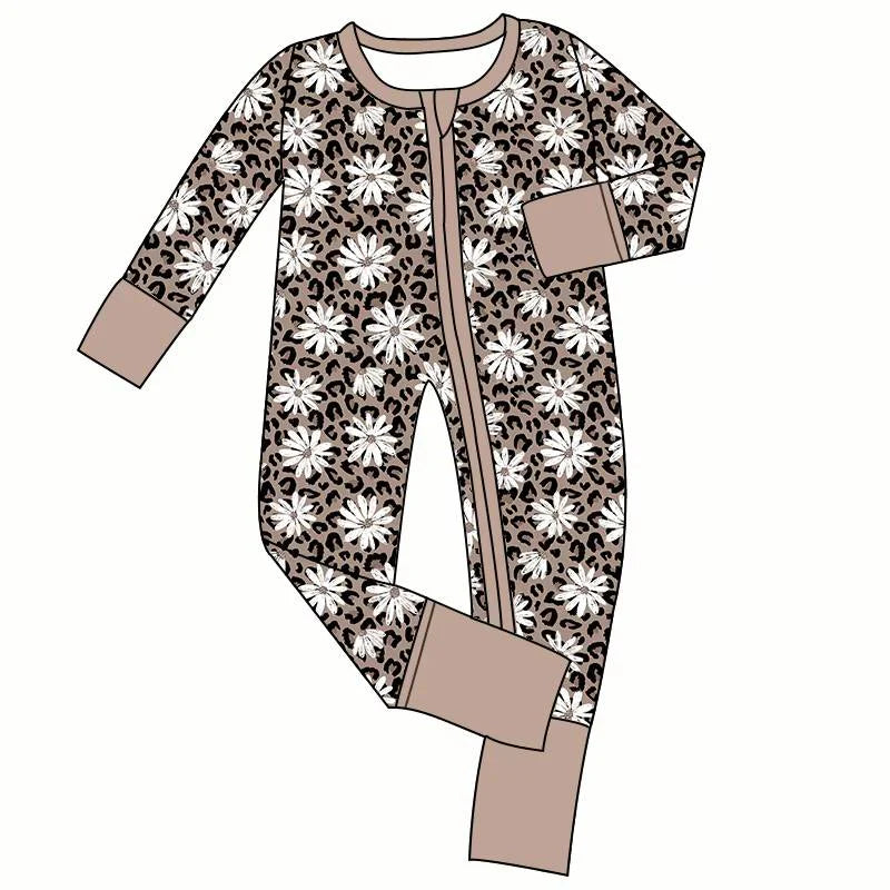 toddle baby flowers print long sleeve zip romper wholesale factory price