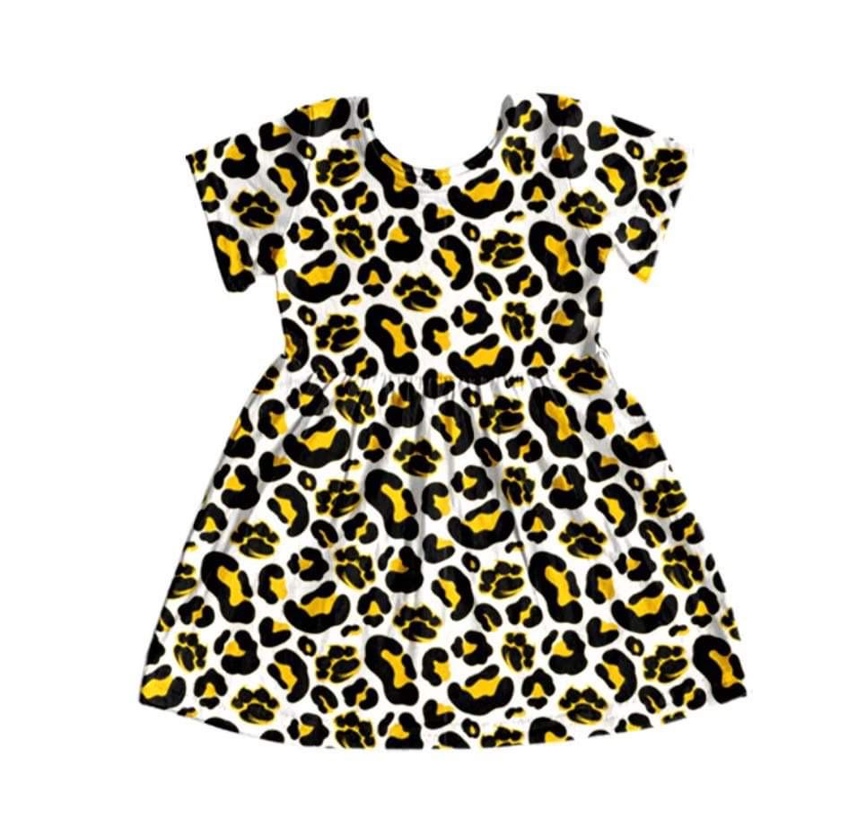 baby girl colleague team cheetah short sleeve dress