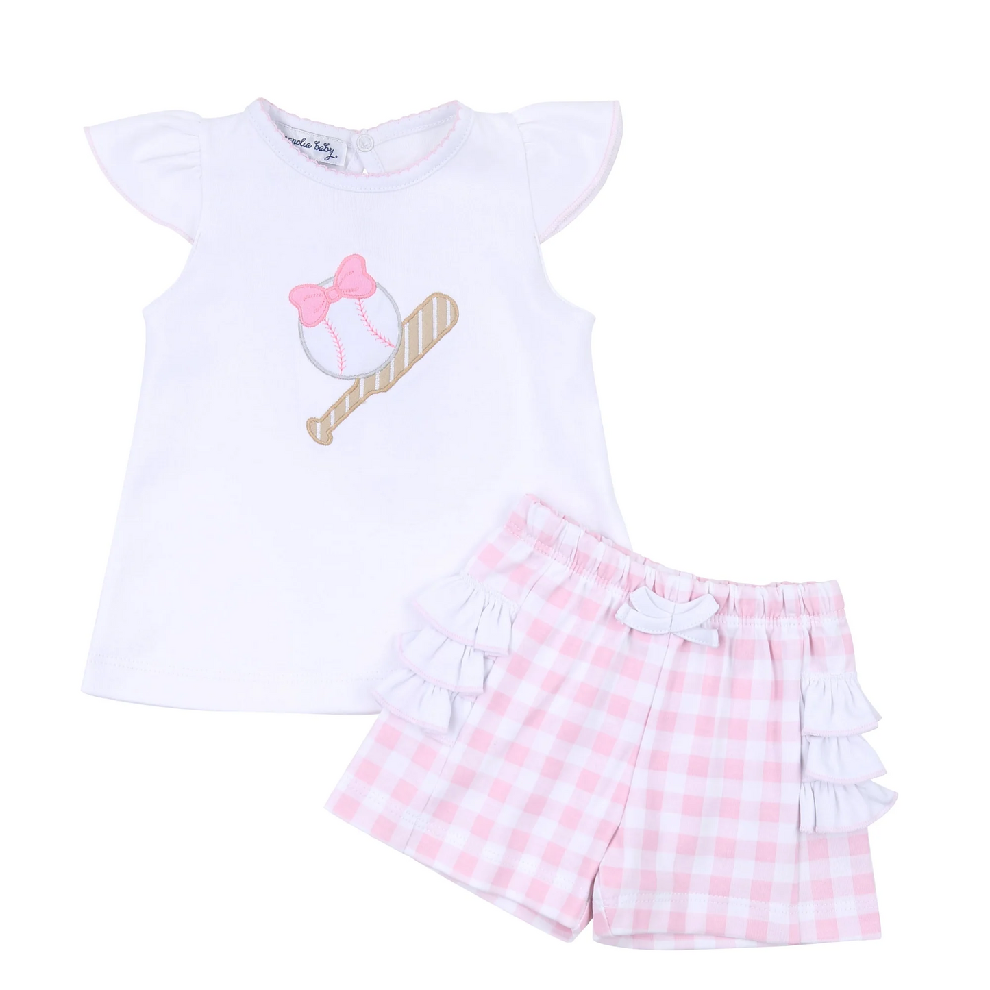 baby girls short sleeve baseball short set