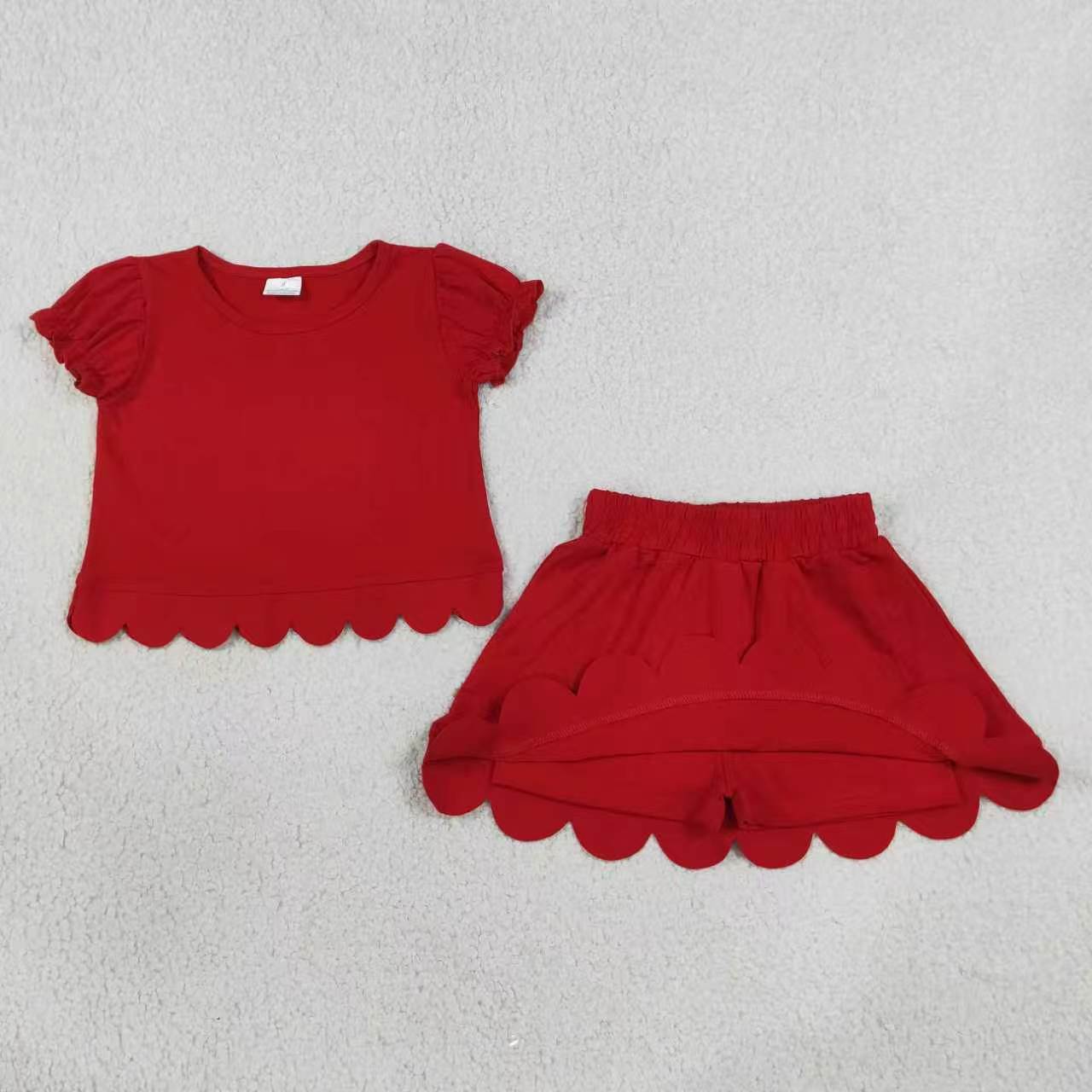 Blue scallop top matching skorts girl summer outfit