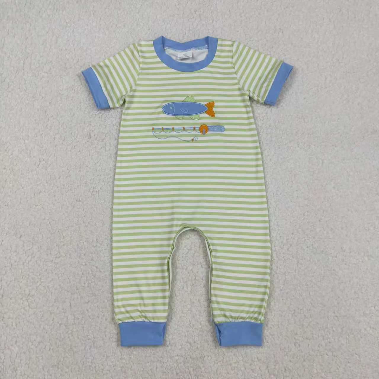 Embroidery fishing top matching pants boy outfit