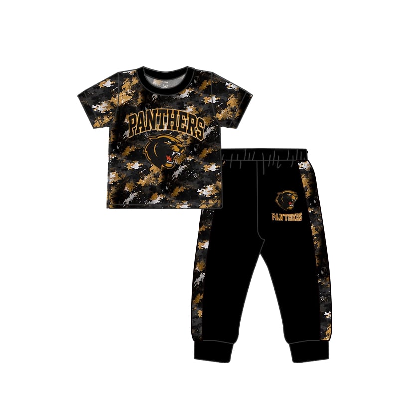 Toddle kids custom Panthers team design short sleeve outfit