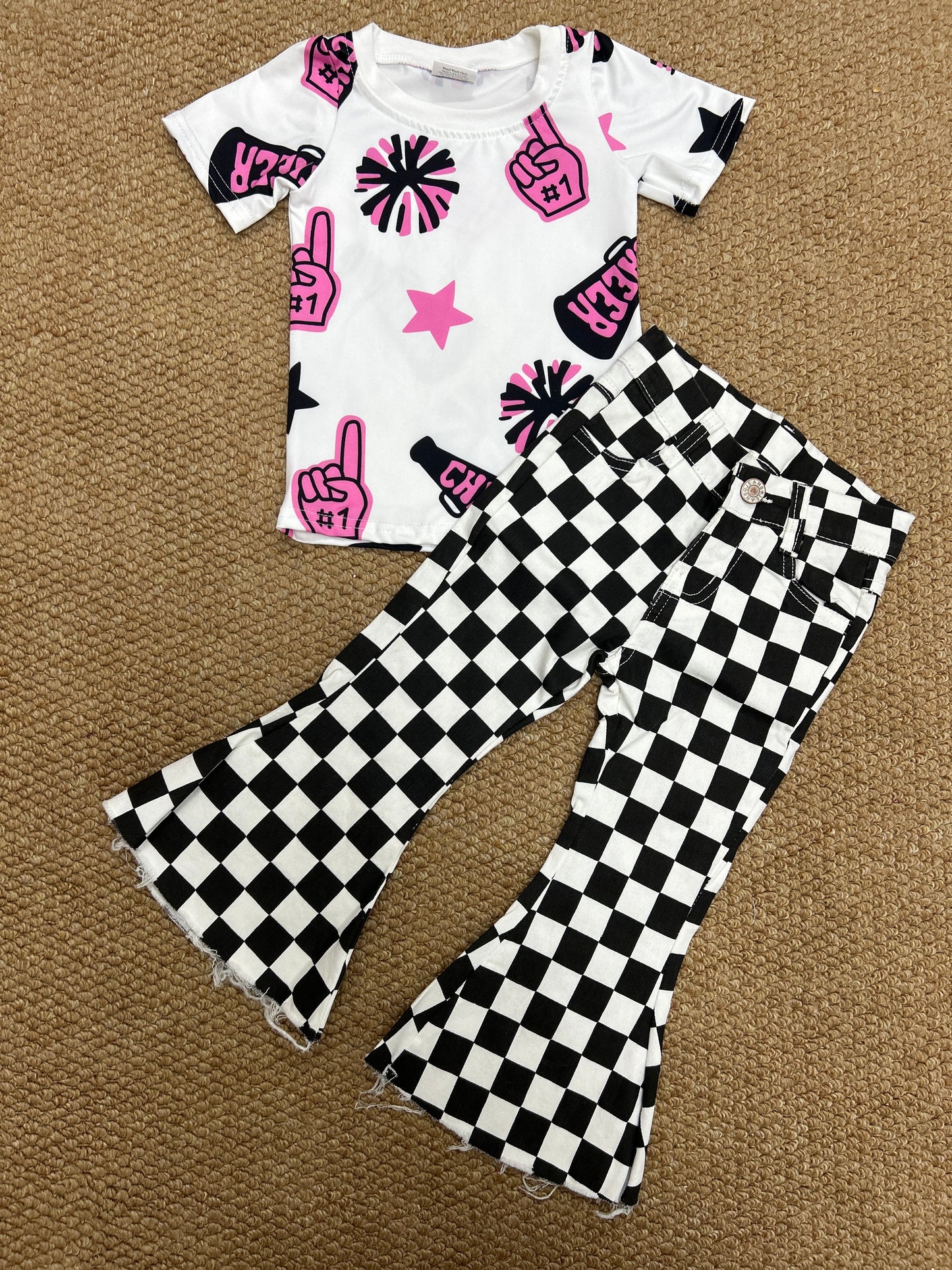 Toddle girls cheer shirt matching jeans bell bottoms clothes