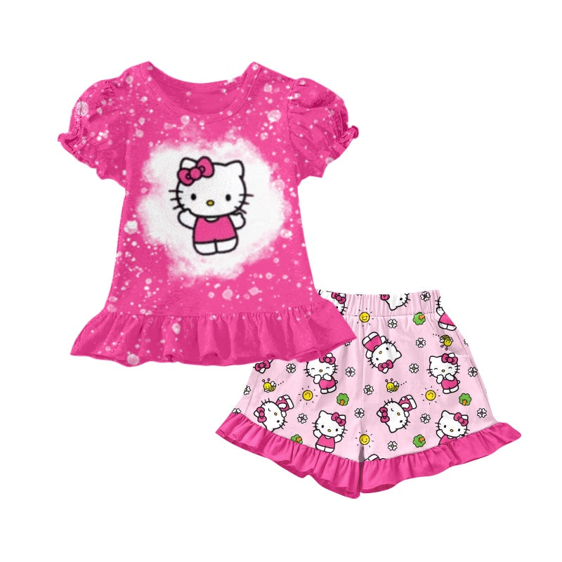 baby girls short sleeve cartoon cat design outfit