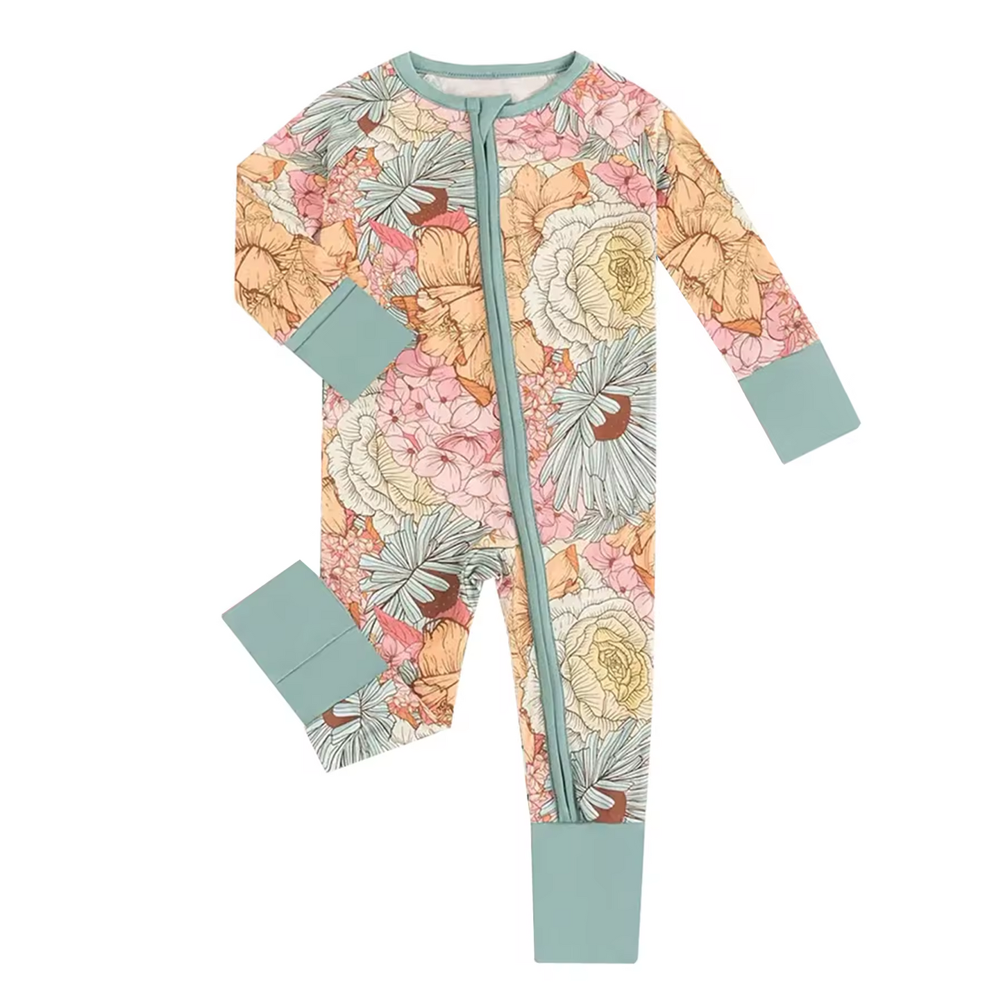 infant baby long sleeve floral zip romper