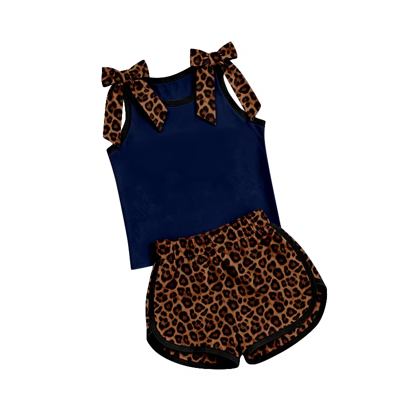 Custom bow top matching shorts girls summer outfit