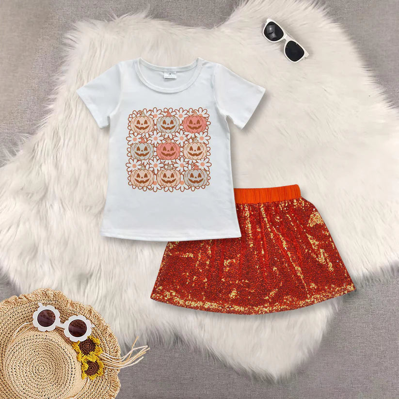 GT0290+GLK0038 Pumpkin shirt sequins skirt matching summer clothes