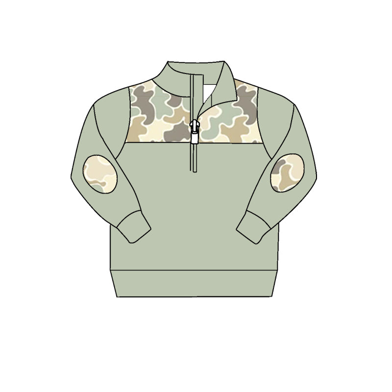 baby boy long sleeve camo print light green pullover
