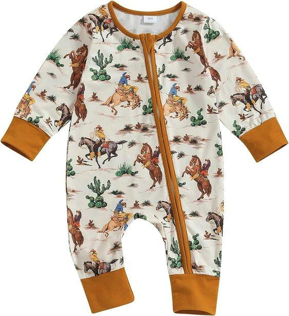 western cowboy long sleeve zip romper