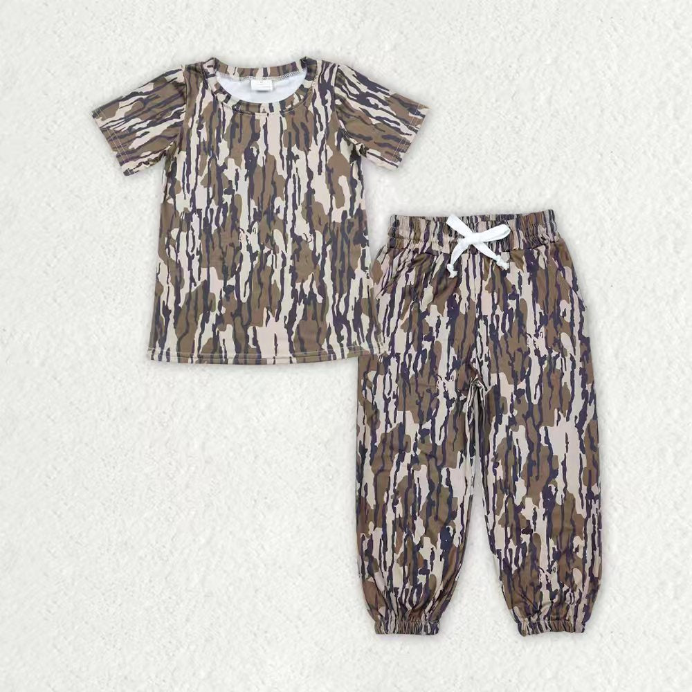Baby boy camo print short sleeve top camo pants outfit