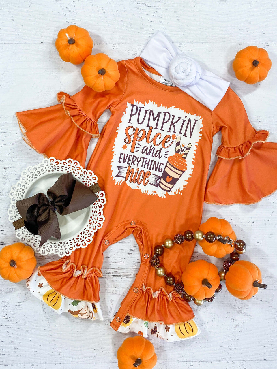 wholesale kids girls long sleeve fall pumpkin romper preorder