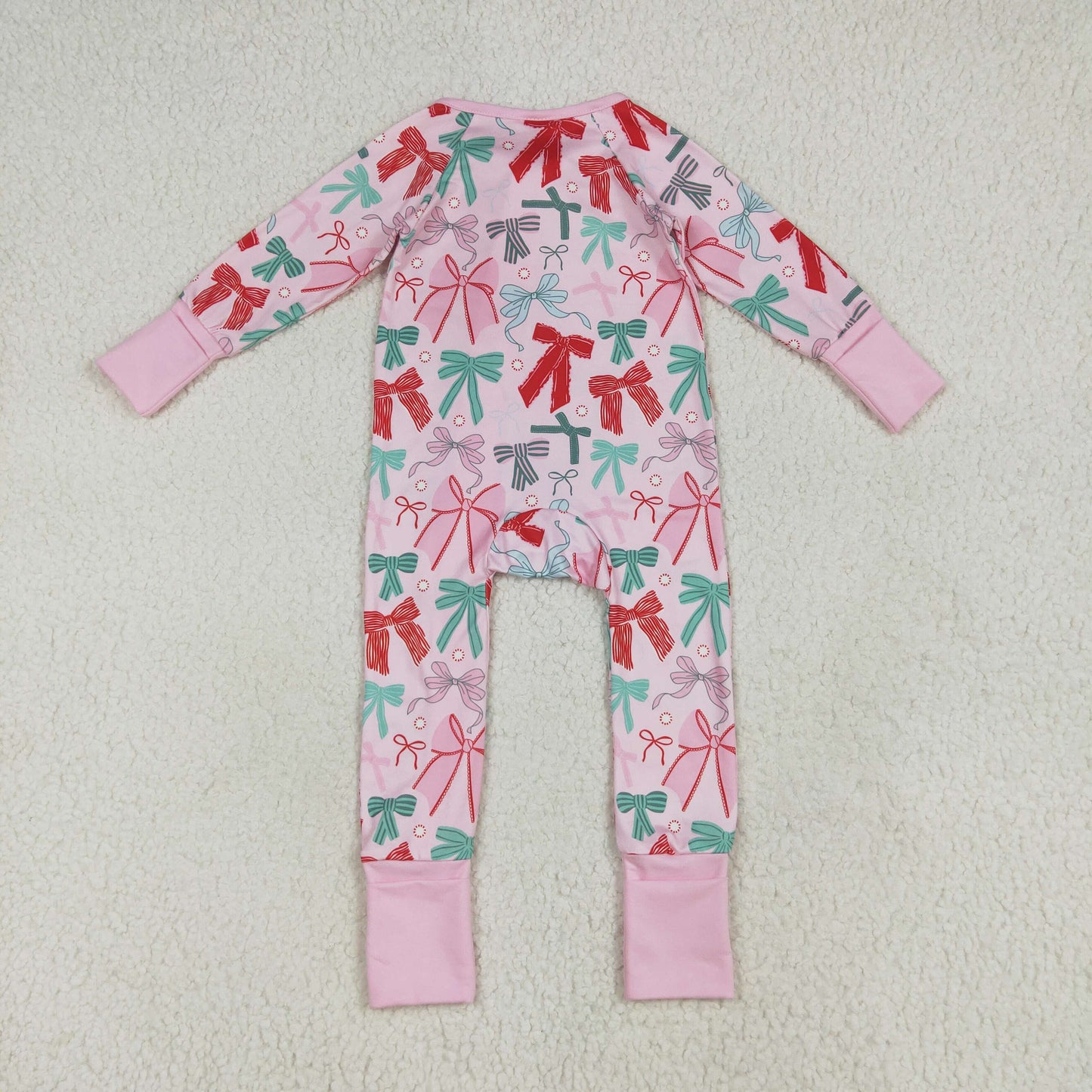Christmas red green bow girls long sleeve matching outfit