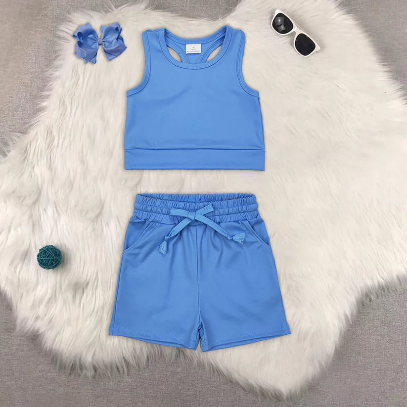 Baby girls blue active wear athletic summer yoga skirt outfit
