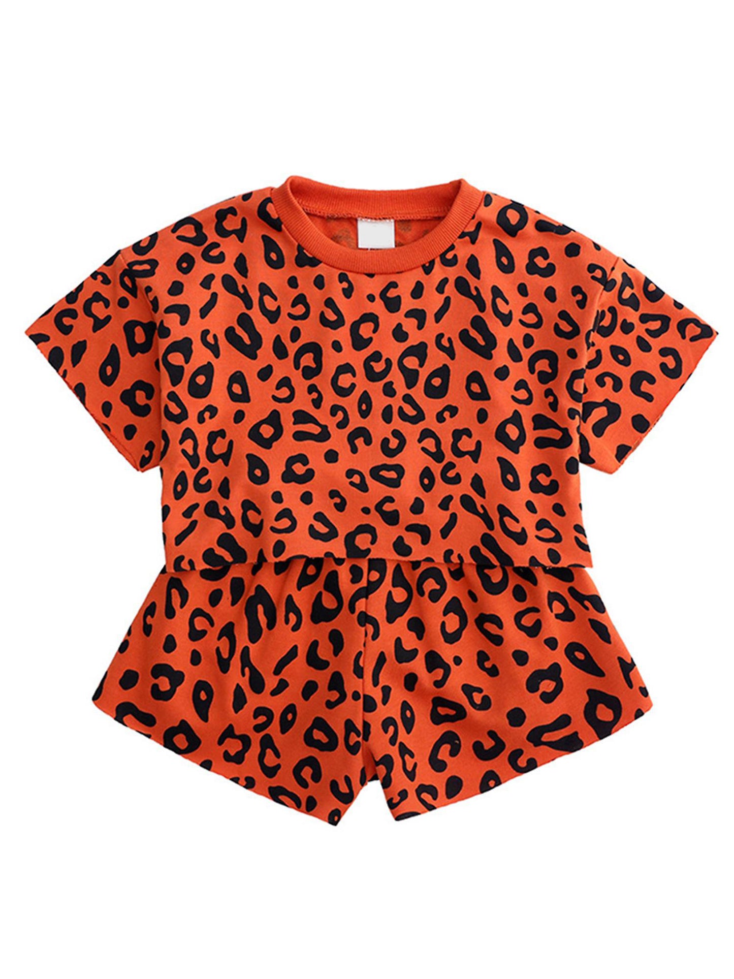 orange cheetah leopard 2pcs summer clothing set
