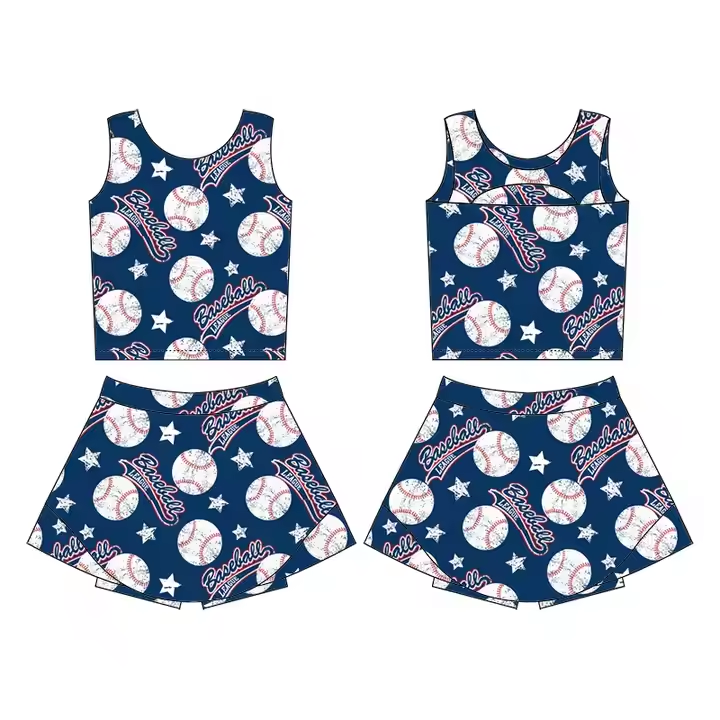 Baseball design kids summer skirt outfit