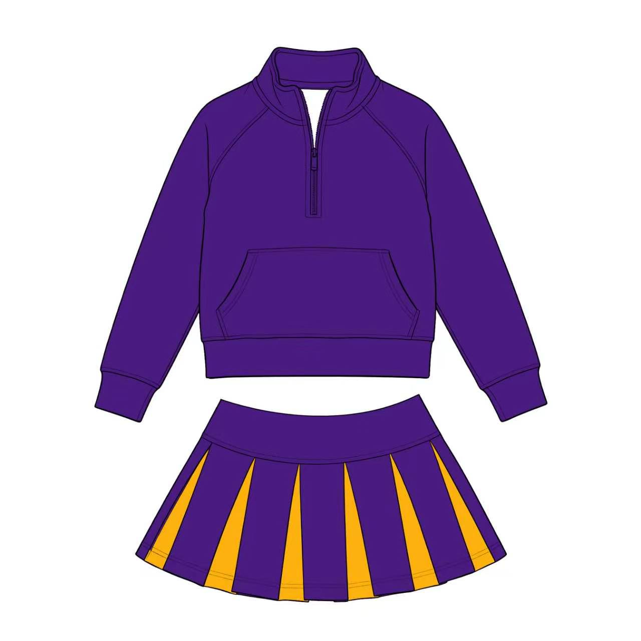 Kids purple long sleeve team pullover top matching skorts outfit wholesal factory price