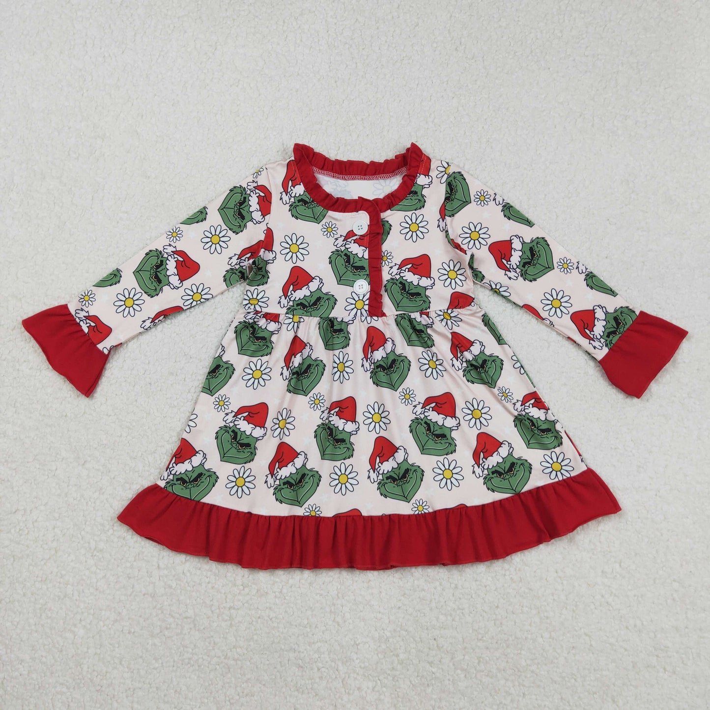 Christmas green face flowers kids long sleeve matching outfit