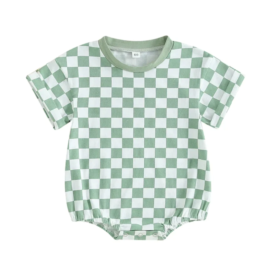 green checkered short sleeve romper