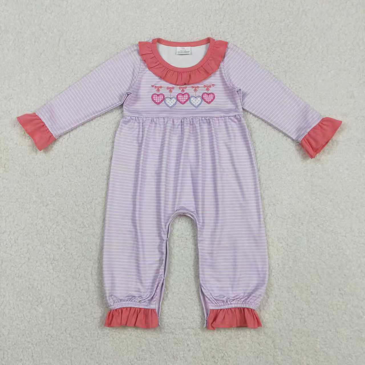 Baby girls embroidery Valentines heart long sleeve outfit