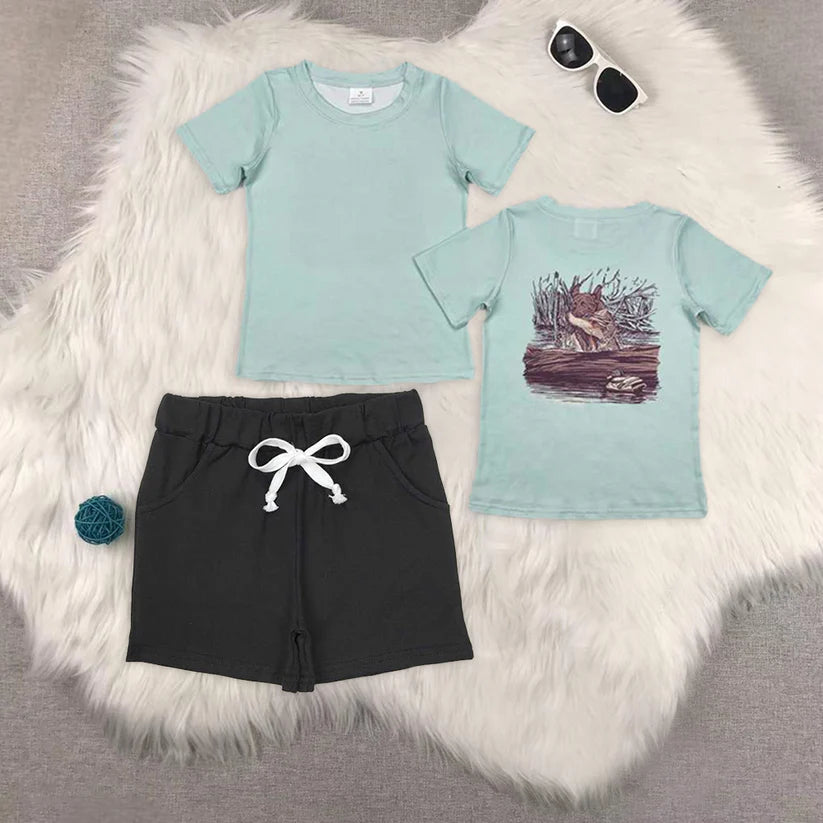 BT1081+SS0137 HOT sell baby boys clothes short sleeve Camouflage shorts set