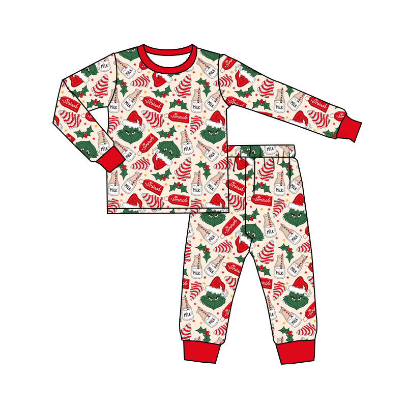 baby boy chrismas green face long sleeve pajama set