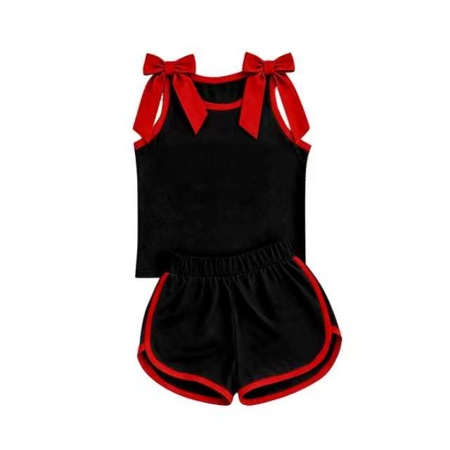 Solid color bow top matching shorts girls summer outfit