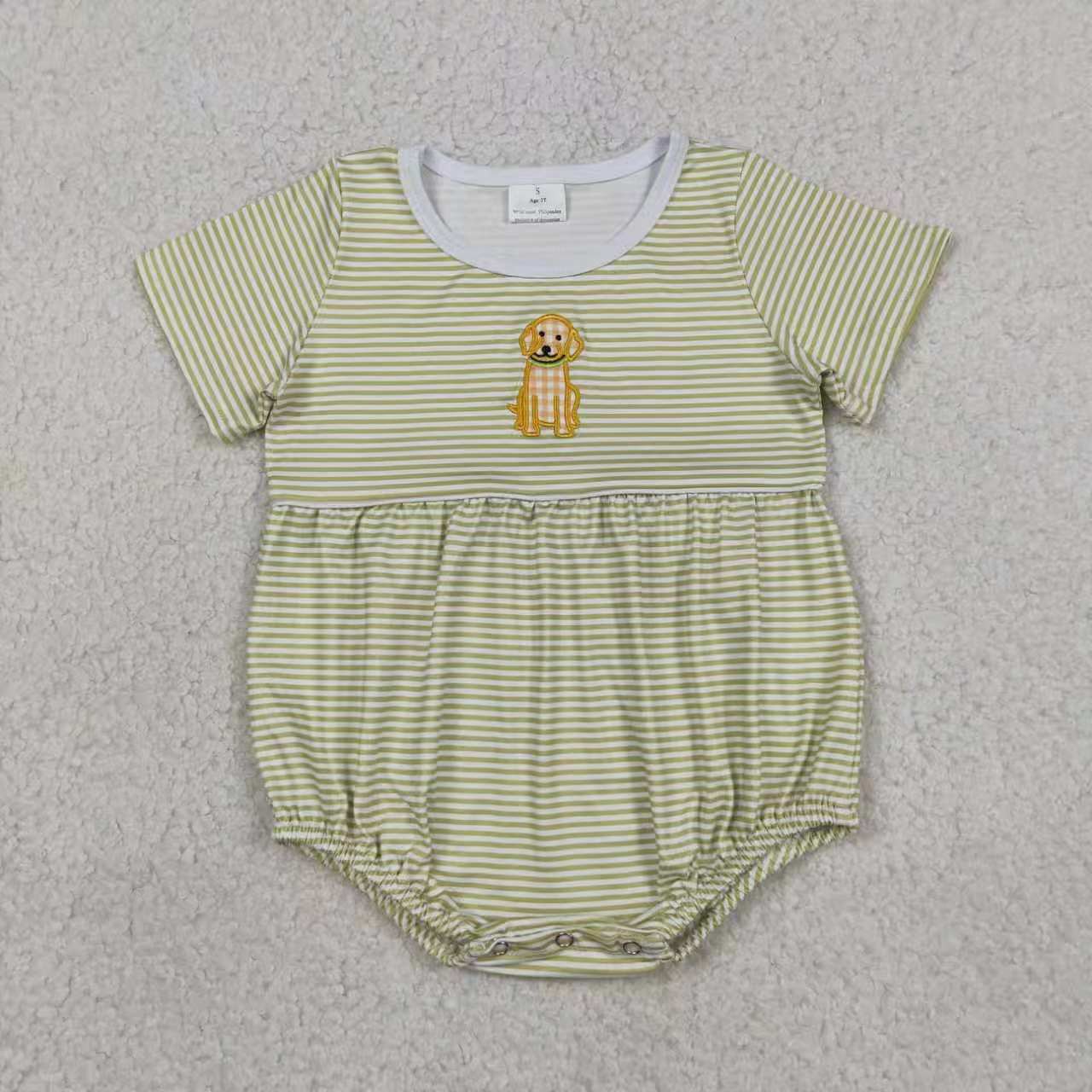 Embroidery Hunting dog short sleeve top matching shorts boy summer outfit