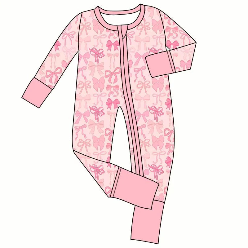 toddle baby pink bow long sleeve zip romper wholesale factory price