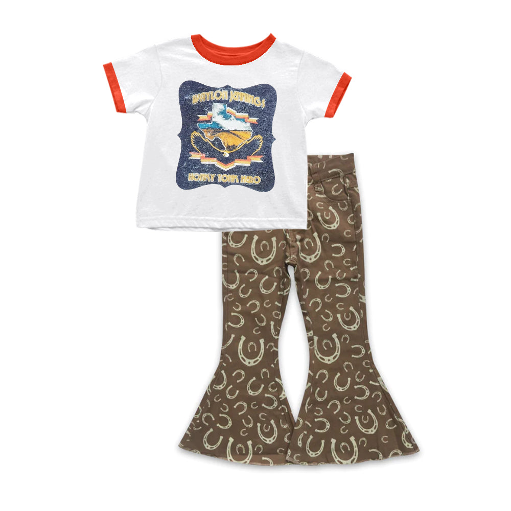 girls short sleeve top western jeans bell bottoms outfit
