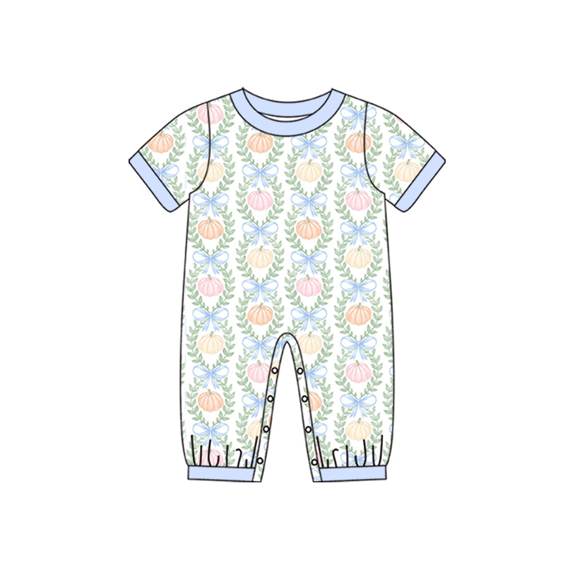 baby boy short sleeve pumpkin romper