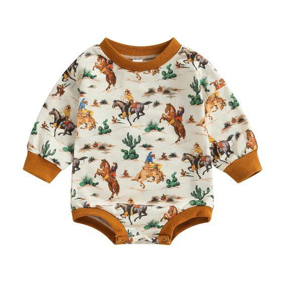 western cowboy long sleeve romper