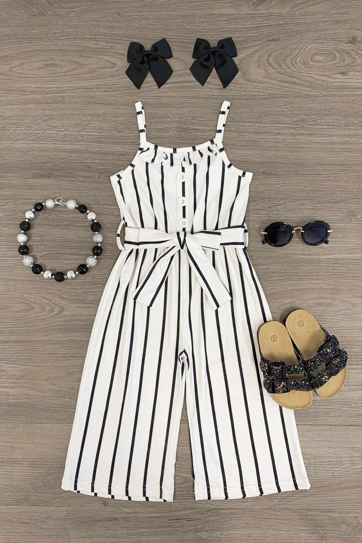 white stripes girls spring summer jumpsuit