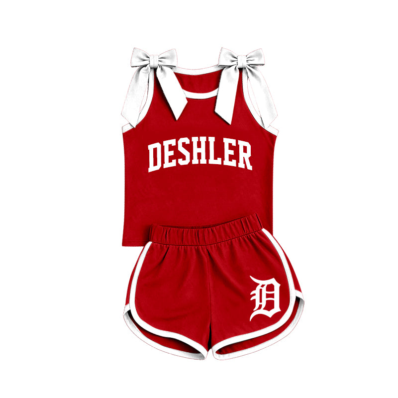 Custom team bow top matching shorts girls summer outfit