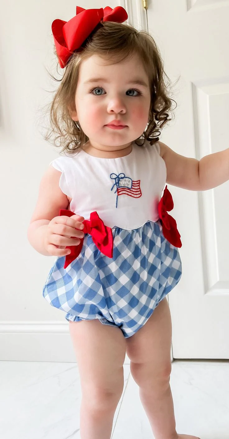 toddle baby girl America flag July 4th romper
