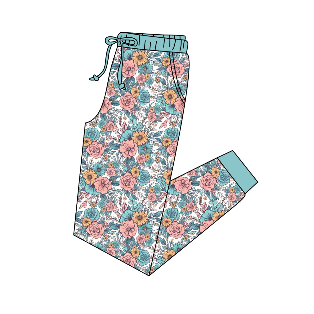 adult woman floral print milk silk long pants