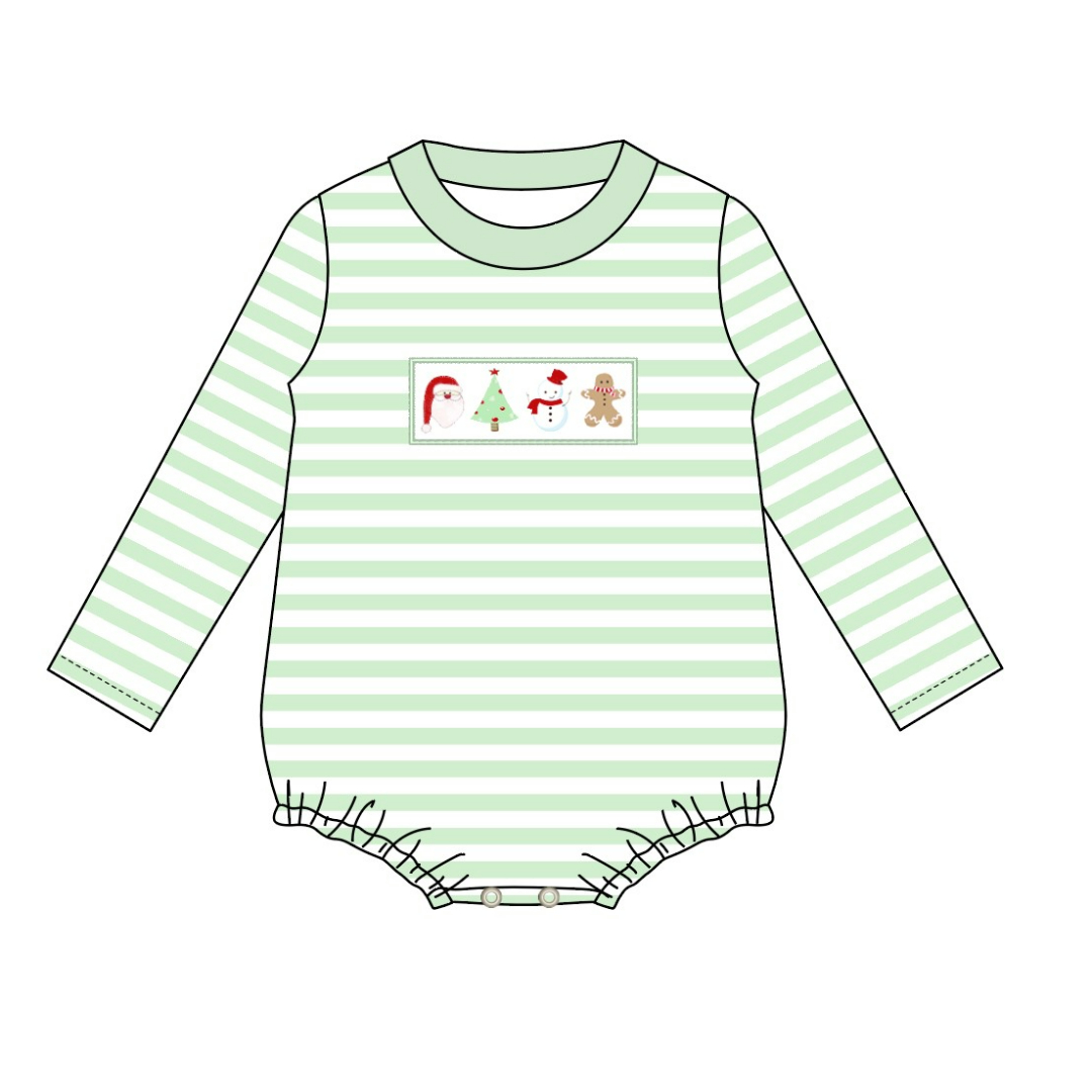 baby girl christmas santa claus tree gingerbread design winter romper