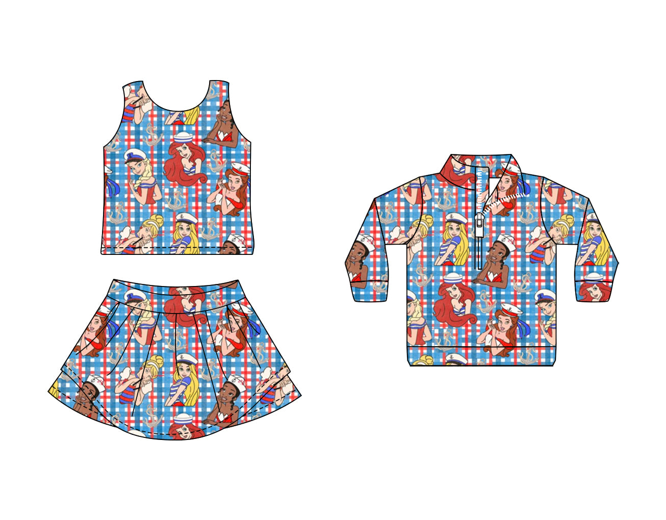 Toddle baby girls princess cartoon design swim fabrics 3pcs skirt outfit