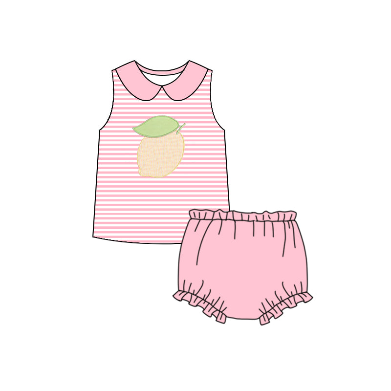 baby girl lemon print summer bummie set