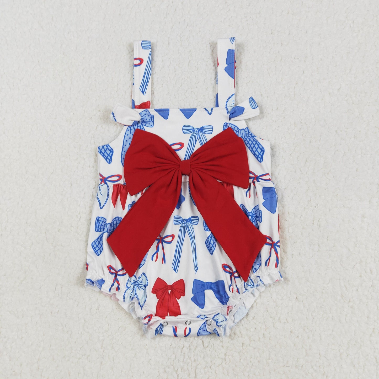 Baby girl red blue bow top matching shorts July 4th sibling outfit